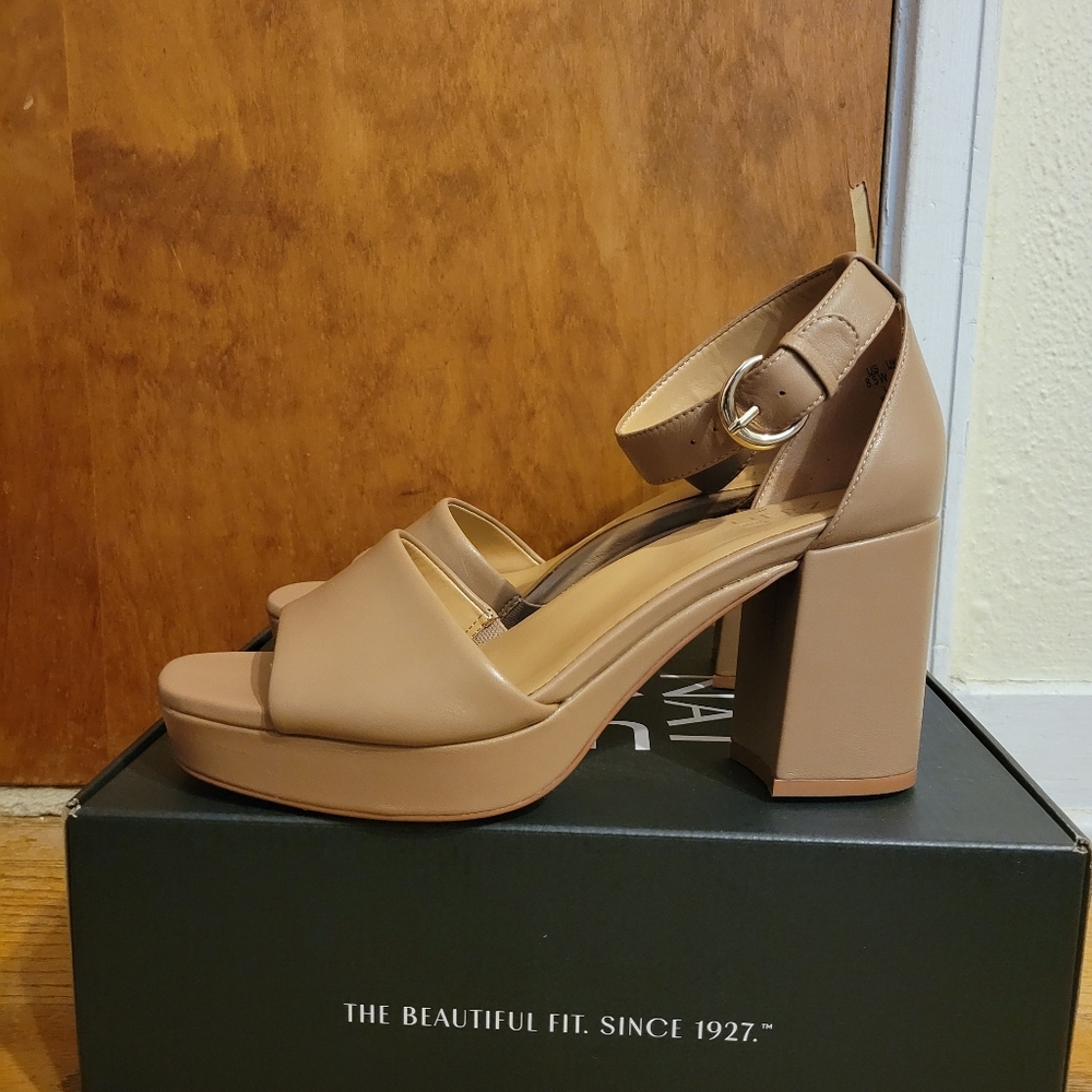 Naturalizer Nude Heel Dress Sandal - Pearlyn - Taupe Leather - Size 8.5 W